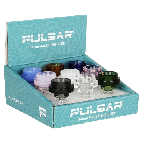 Pulsar Cool Ring Glass Herb Slide - 14mm M / Assorted Colors/9CT Display