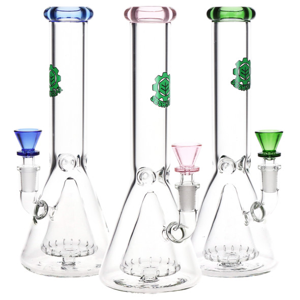 SeshGear Beaker Glass Water Pipe - 10" / 14mm F / Assorted Colors/3CT Bundle