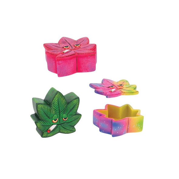Stoned Hemp Leaf Polyresin Stash Box - 3.5" x 3.5"/6CT DISPLAY