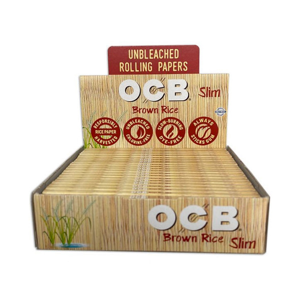 OCB Slim Brown Rice Unbleached Rolling Papers - Display of 32