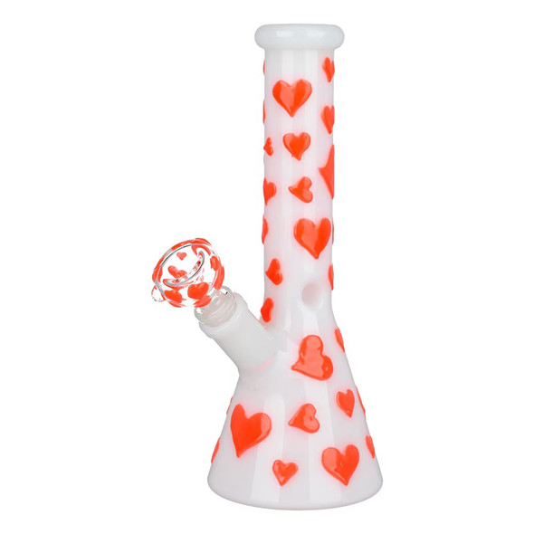 Heart Glow In The Dark Beaker Water Pipe - 10" / 14mm