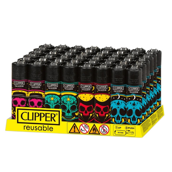 Clipper Lighter - Black Magic Skulls/48pc Display