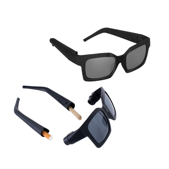 Square Frame Sunglasses with Hidden Storage - Black
