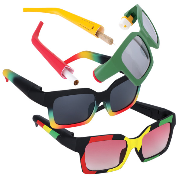 Square Frame Sunglasses with Hidden Storage - Rasta / Designs Vary