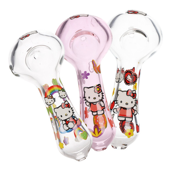Cute Kitty Glass Spoon Pipe  - 4.5" / Designs Vary/3ct Bundle