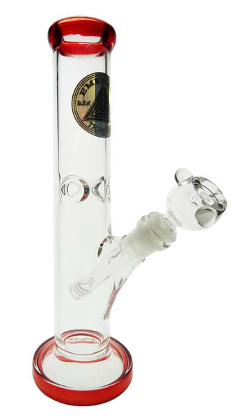 12" Straight Tube w/ Ice Pinch & Colored Mouthpiece by Emerald Triangle Glass - Red Elvis