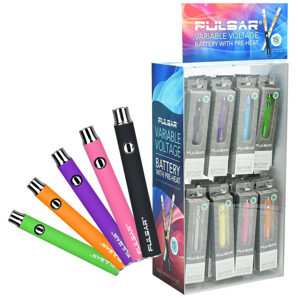 48PC DISPLAY - Pulsar Variable Voltage Click Button 510 Battery - 350mAh / Asst Colors