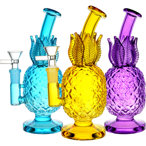 Pineapple Hospitality Glass Water Pipe - 7.75" / 14mm F Colors Vary