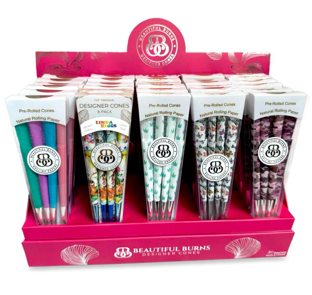 Beautiful Burns Designer Pre-Rolled Cones  30ct DISPLAY  8pc /  Pink Assortment