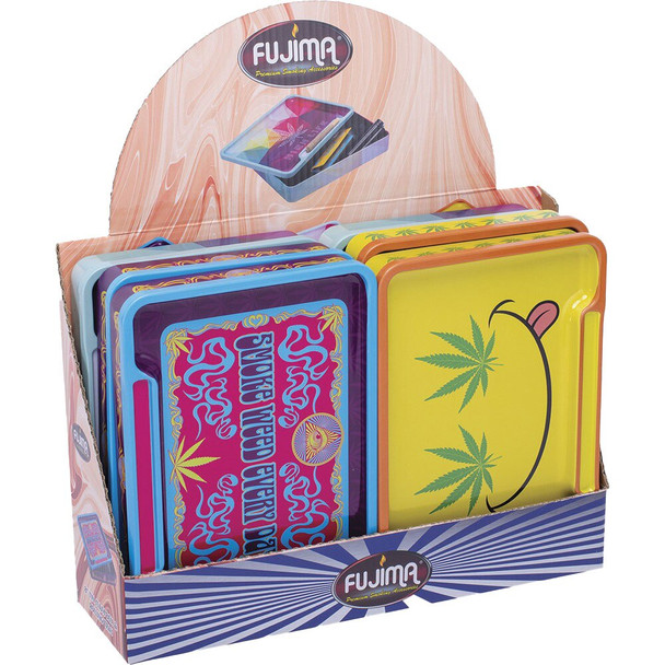Fujima Leaf Rolling Tray Stash Box - 8"x5.75"/Asst/6PC DISP