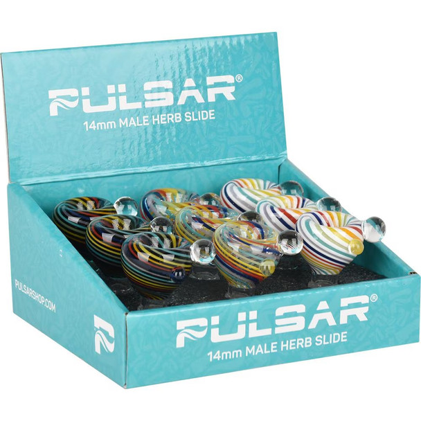 Pulsar Rainbow Candy Swirl No-Roll Herb Slide - 14mm M /  Colors/9CT DISPLAY
