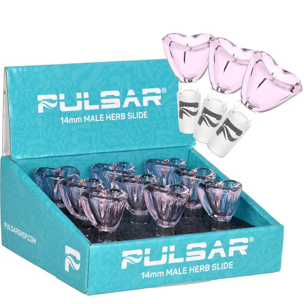 Pulsar Heart-Shaped Bowl Herb Slide | 14mm M | Pink | 9ct Display