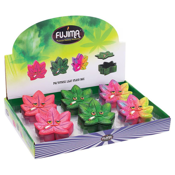 Stoned Hemp Leaf Polyresin Stash Box - 3.5" x 3.5"/6CT DISPLAY