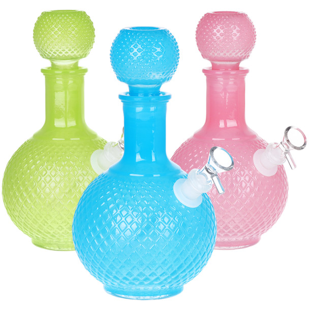 Vintage Crystal Decanter Ombre Glass Water Pipe - Cruet / 9.75" / 14mm F / Colors Vary