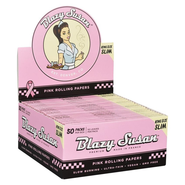 Blazy Susan Pink Rolling Papers - 50pk/King Size Slim/ 50PC DISPLAY