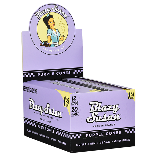 Blazy Susan Pre-Rolled Cones Slide Box - 1 1/4 / 20pc / Purple/12PK DISPLAY