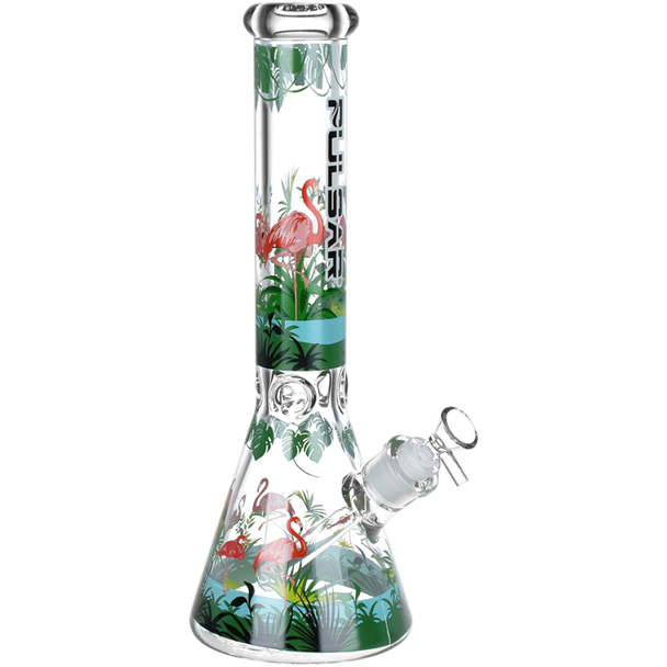 Pulsar Chillin' Flamingos Beaker Glass Water Pipe - 14" / 14mm F