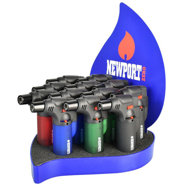 Newport Single Flame Torch Lighter - 4.6"/Asst /12PC DISP