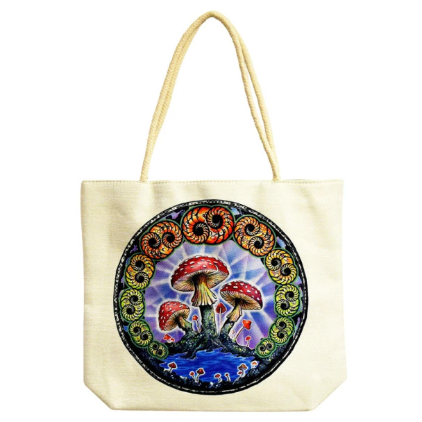 Jute Rope Handled Tote Bag - DuBois Mushrooms - 16"x15"x5"