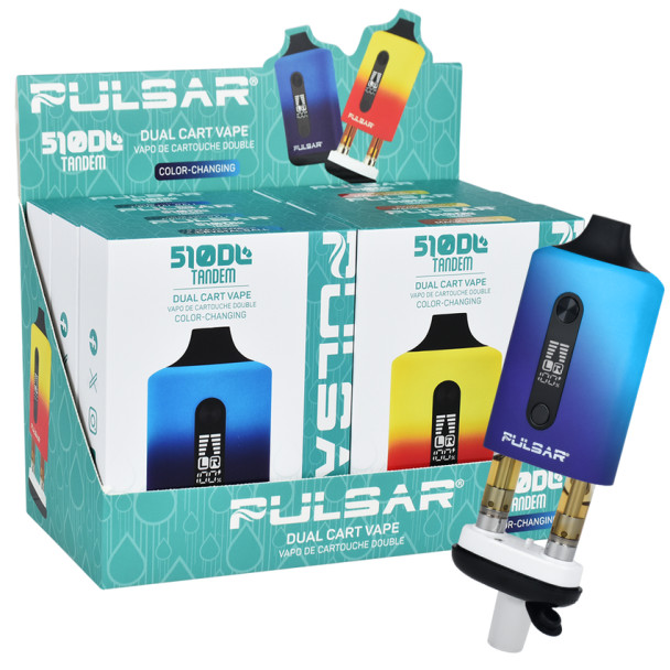 6ct Pulsar 510 Tandem Thermo Series Dual Cart Vaporizer Display- 650mAh / Assorted Colors