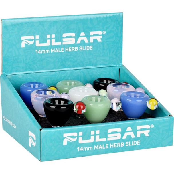 Pulsar  Lil Shroom Buddy Herb Slide - 14mm M / Assorted Colors 9CT DISPLAY