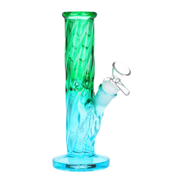 SeshGear Twist Straight Tube Ombre Glass Water Pipe - 7.75" / 14mm F / Green to Blue