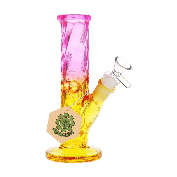 SeshGear Twist Straight Tube Ombre Glass Water Pipe - 7.75" / 14mm F / Pink to Yellow