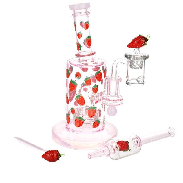 Pulsar Fruit Series Glow In The Dark Dab Rig Kit - 8" / 14mm F Strawberry Cough Glow