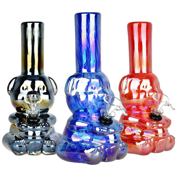 Bear-y Shiny Electroplated Soft Glass Water Pipe - 7.75" / Colors Vary Bear-y Shiny Electroplated Soft Glass Water Pipe - 7.75" / Colors Vary