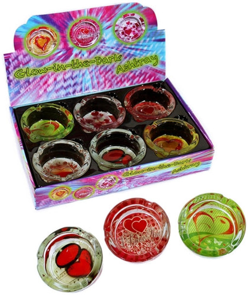 Glow In Dark Heart Design Ashtray 6ct Display Glow In Dark Heart Design Ashtray 6ct Display