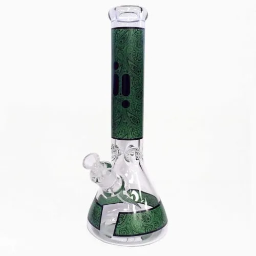 Infyniti 14" Beaker w/ Ice Pinch - Paisley Design - Green