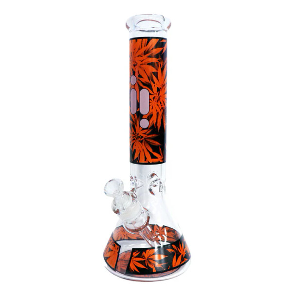 Infyniti 14" Beaker w/ Ice Pinch - Paisley Design - Leaf Print on Black - Orange Or Green Accents