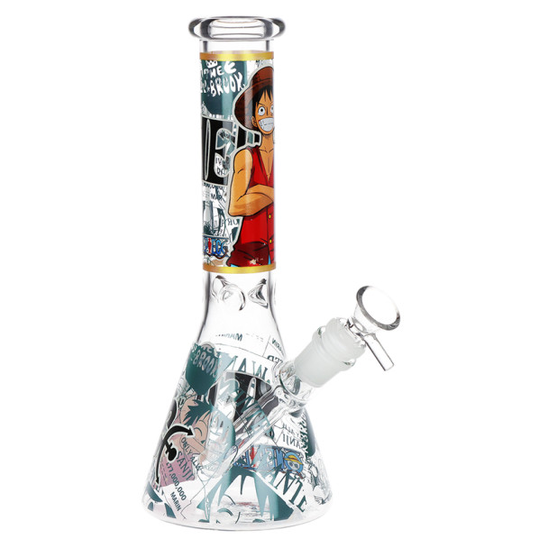One Treasure Beaker Glass Water Pipe - 10" / 14mm F / Stretch (Red)