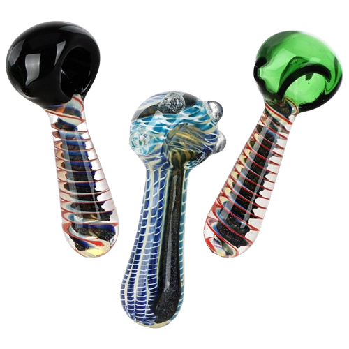 Swirled Out Dichro Glass Spoon Pipe Assortment - 5" / Assorted Styles & Colors/3ct Bundle