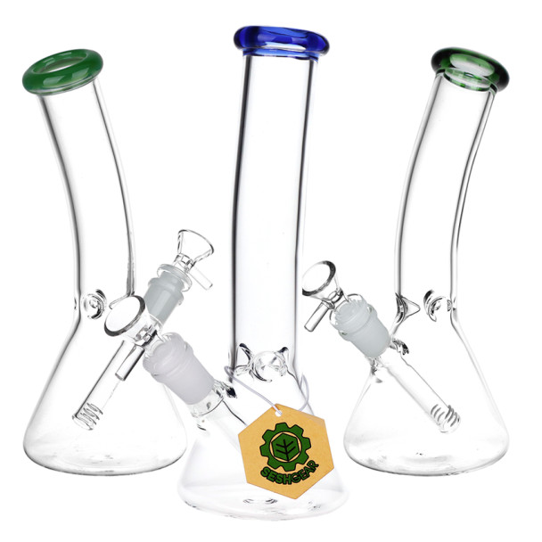 SeshGear Classic Bent Neck Beaker Glass Water Pipe - 9.5" / 14mm F / Colors Vary