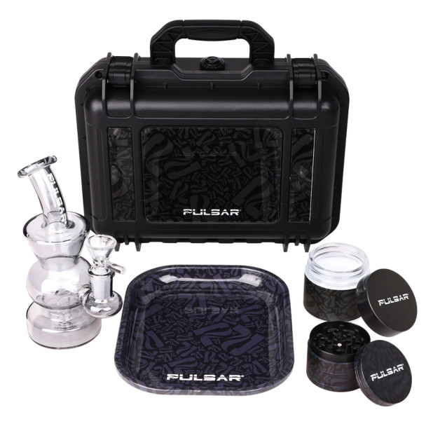 Pulsar Bent Neck Water Pipe Smokers' Hard Case Travel Set - Basic Black / 5.75" / 14mm F