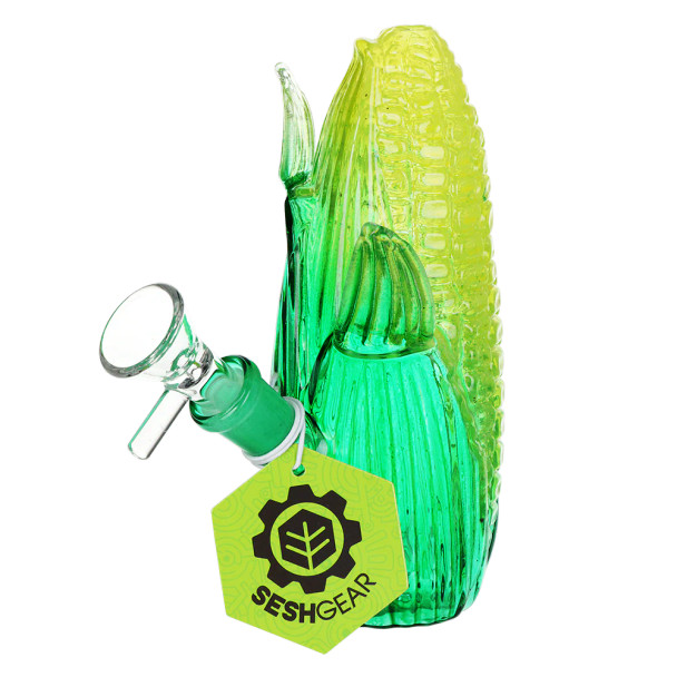 SeshGear "Aww Shucks" Corn on Cob Glass Water Pipe - 5" / Yellow & Green