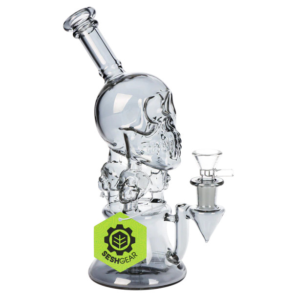 SeshGear Stacked Skulls Electroplated Glass Dab Rig - 9" / Smoke