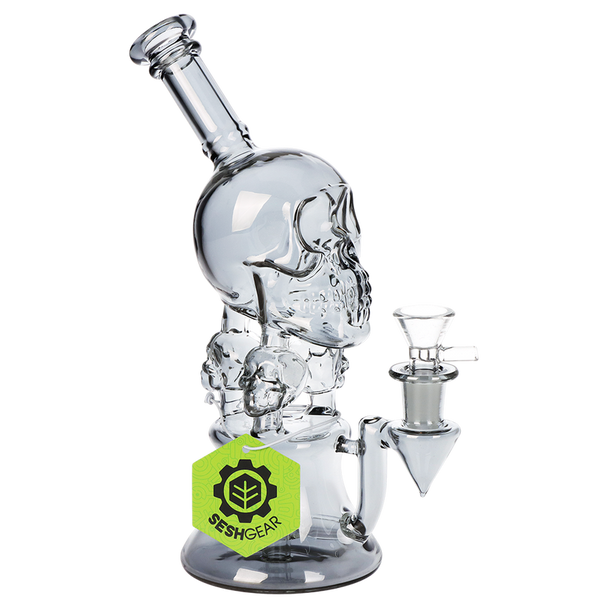 SeshGear Stacked Skulls Electroplated Glass Dab Rig - 9" / Smoke