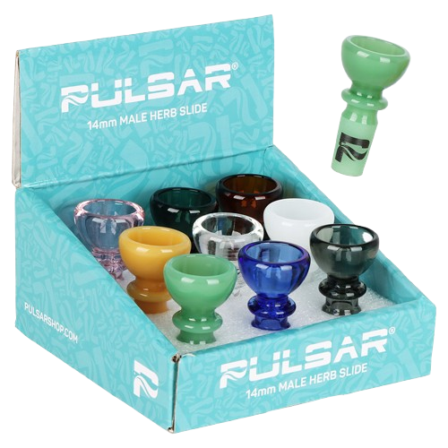 Pulsar Goblet Glass Herb Slide - 14mm M / Assorted Colors/9CT Display