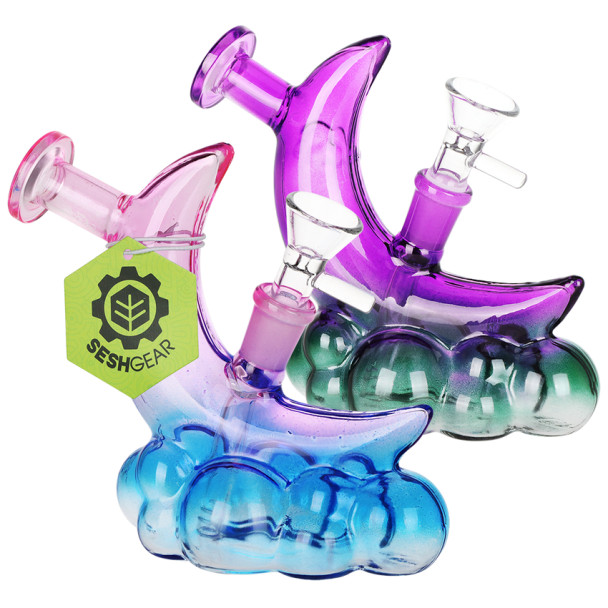 SeshGear Over the Moon Glass Water Pipe - 5" / 14mm F / Assorted Colors/2CT Bundle