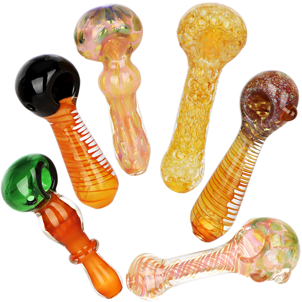 All Worked Up Glass Spoon Pipes - 4.5"- 5" / Assorted Colors and Styles/6ct Bundle
