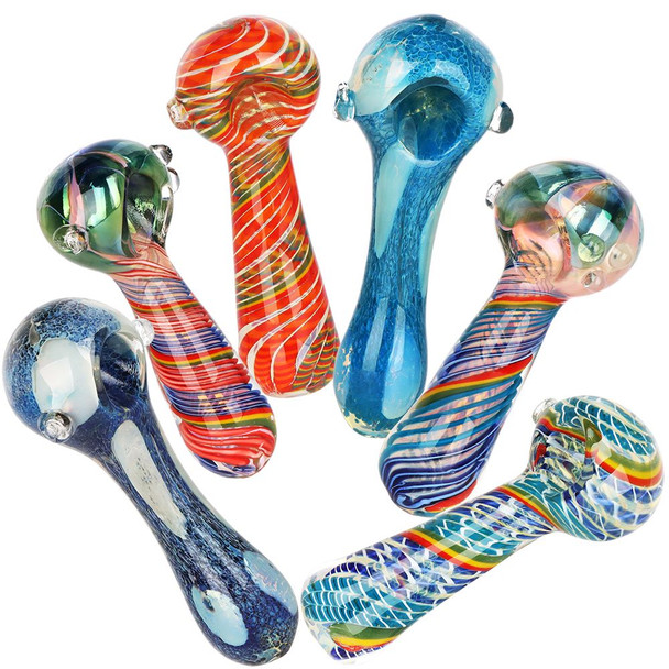 Delicious Dreams Glass Spoon Pipes - 4.5" - 5" / Assorted Colors and Styles/6ct Bundle