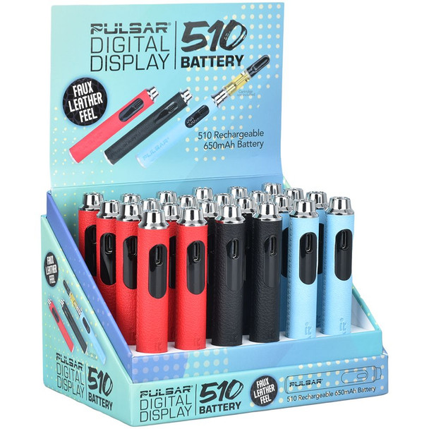 24CT DISPLAY - Pulsar Digital Display Leather 510 Battery - 650mAh / Assorted Colors