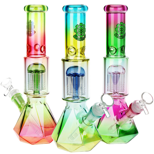 SeshGear Prism Ombre Glass Water Pipe - 10.25" / 14mm F / Assorted Colors/3ct Bundle