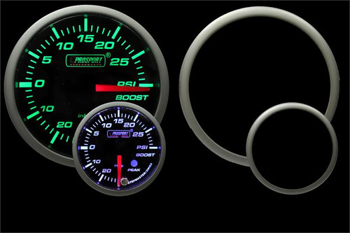 Prosport Premium Green/White Electric Boost Gauge 52mm