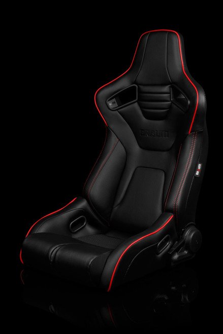 BRAUM Elite-R Series Racing Seats | Black Leatherette w/ Red Piping