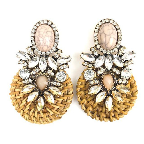 Jeweled Rattan Earrings, Blush