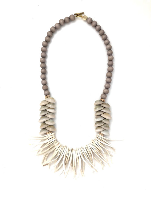  Island Coconut Wood Necklace w Shells