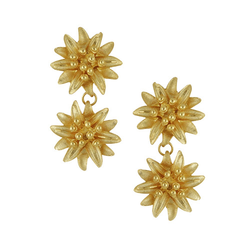 Gold Double Flower Earring